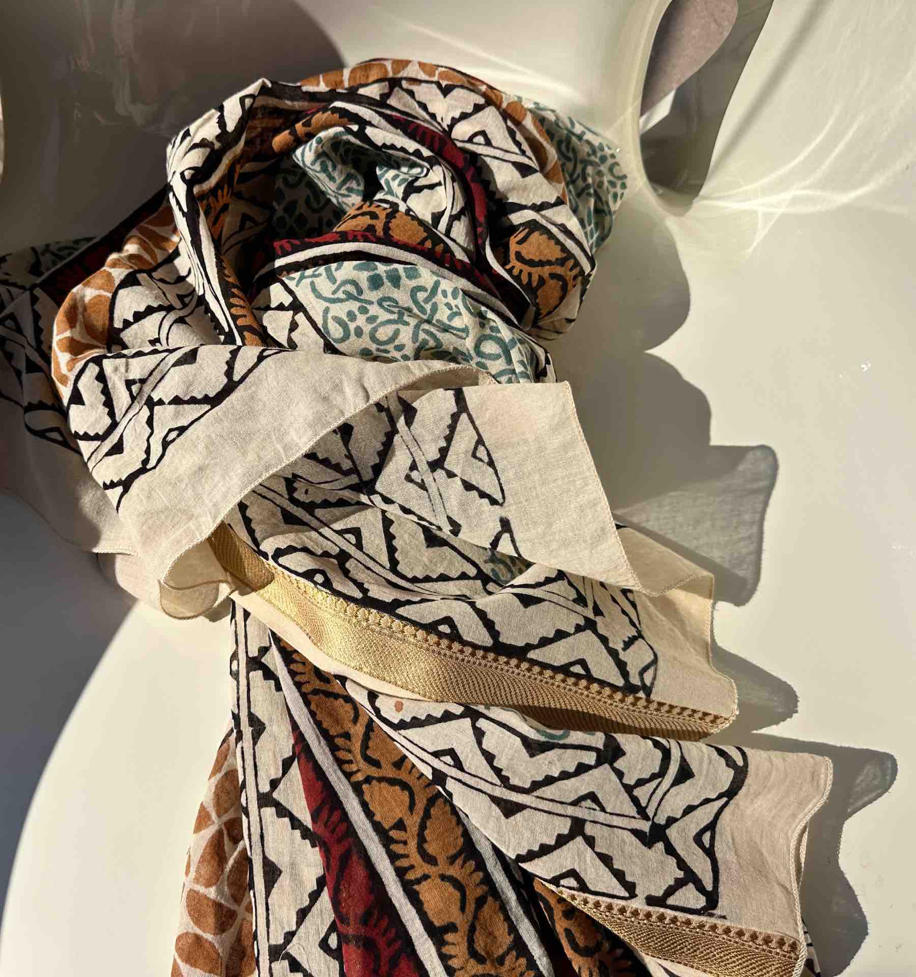 African Print Cotton Voile Pareo in Earthy Tones - Image 4