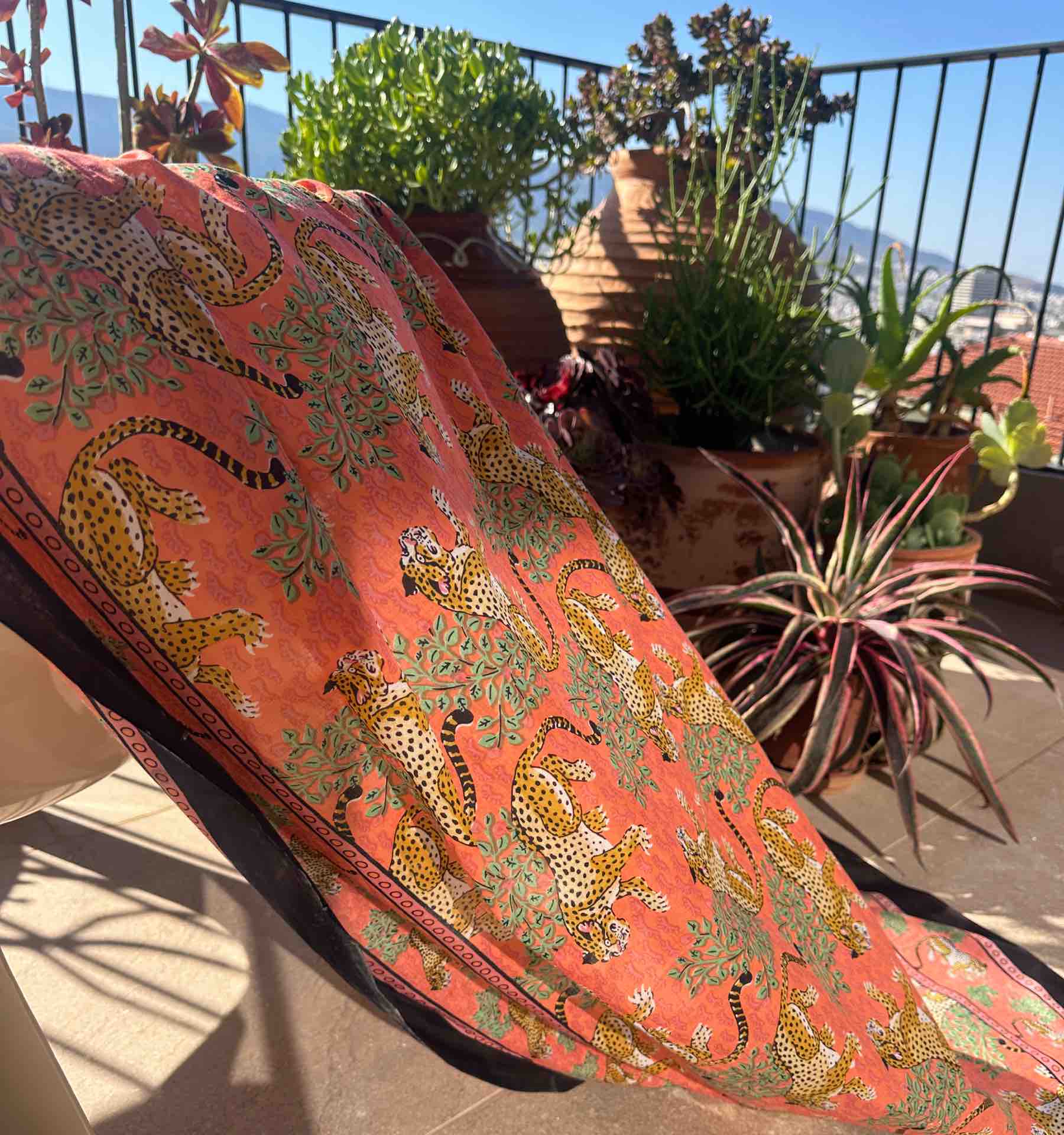 Cotton Pareo in Dusty Coral and Black