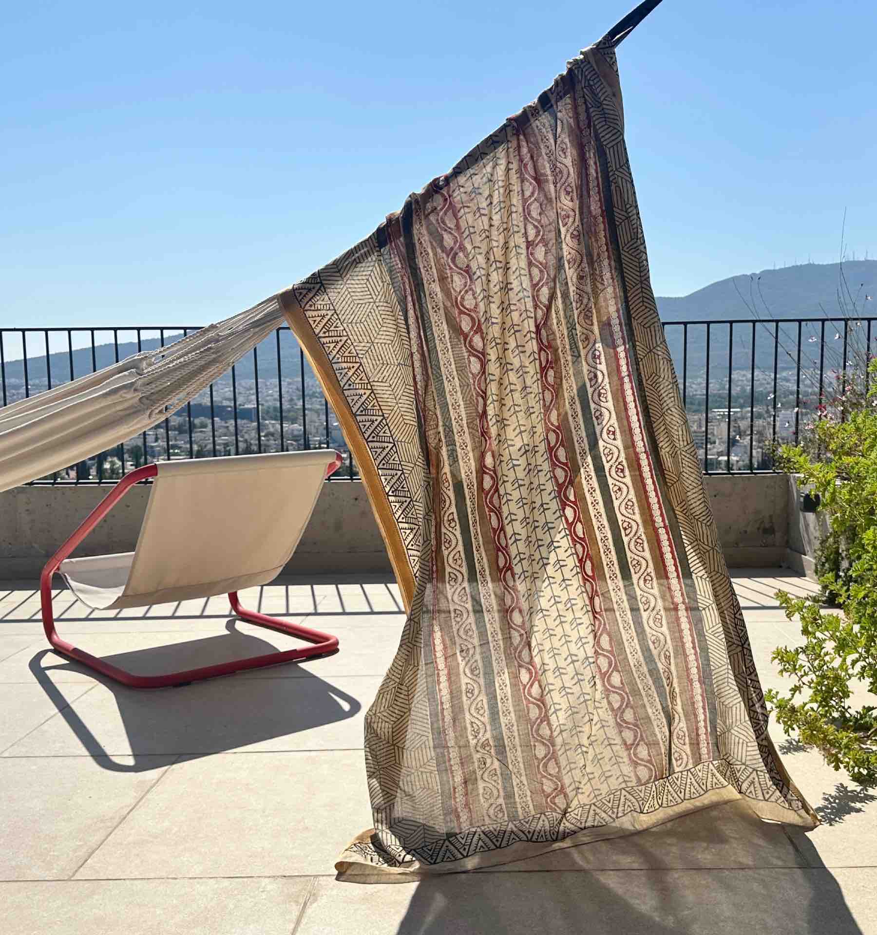 African Print Cotton Voile Pareo in Olive and Burgundy