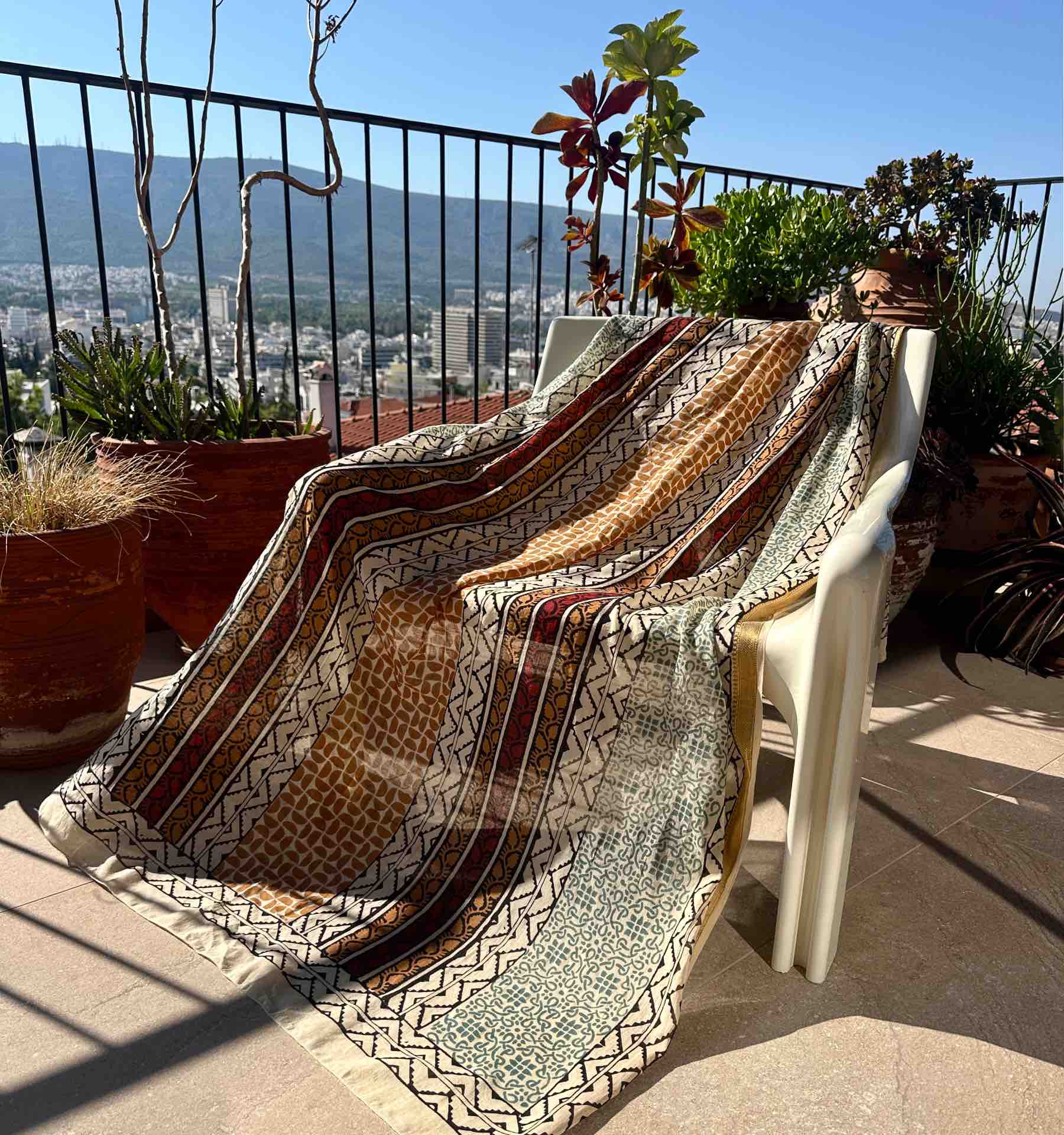 African Print Cotton Voile Pareo in Earthy Tones